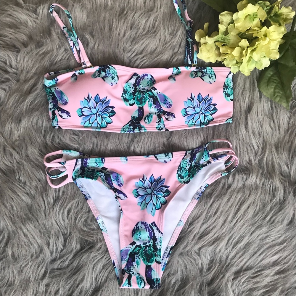 Bikini Women pink Floral Bathing Suit Swimwear